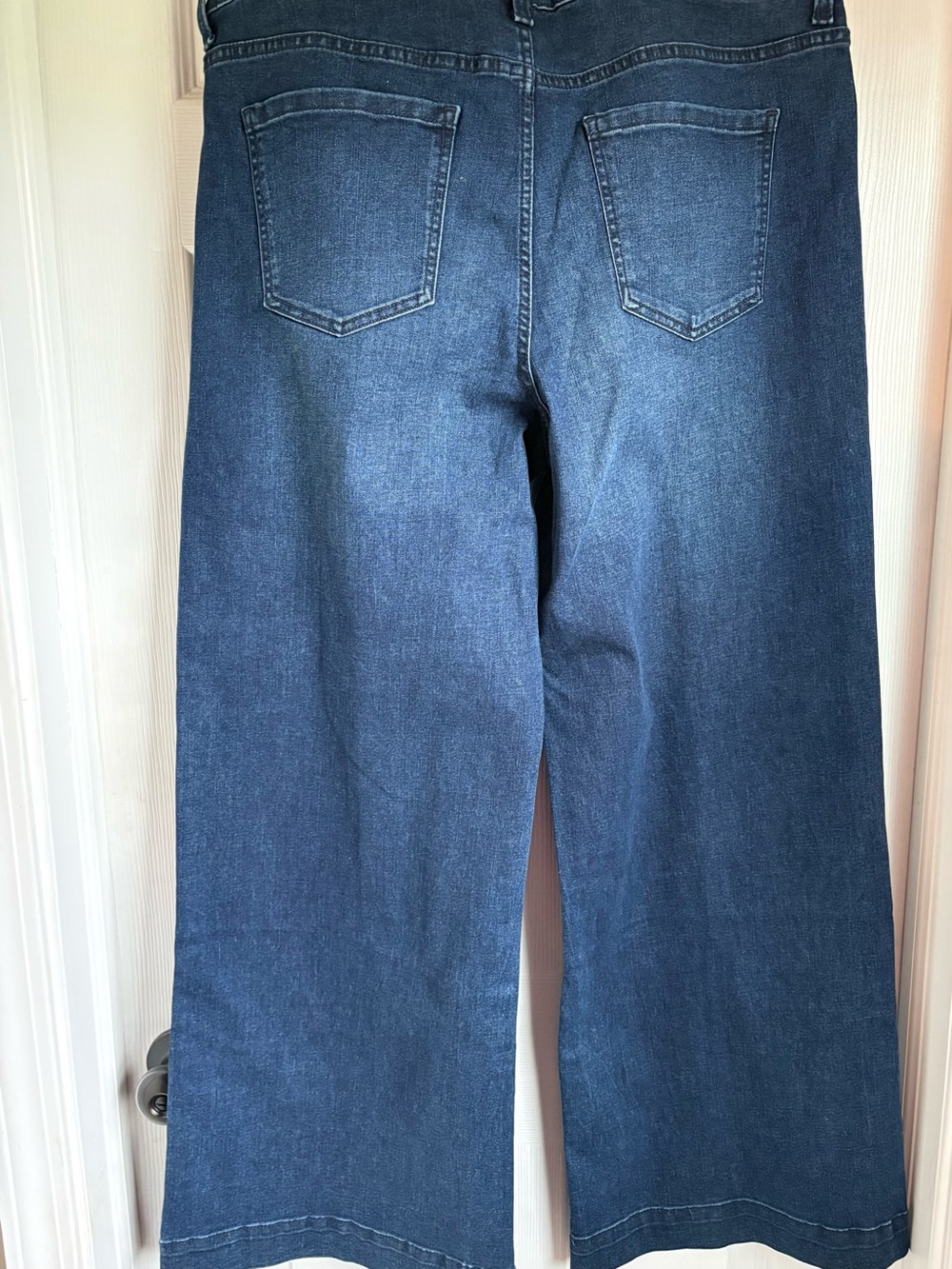 High-Rise Wide-Leg Women's Seamed Palazzo Jeans in Dark Blue - Picture 2 of 4